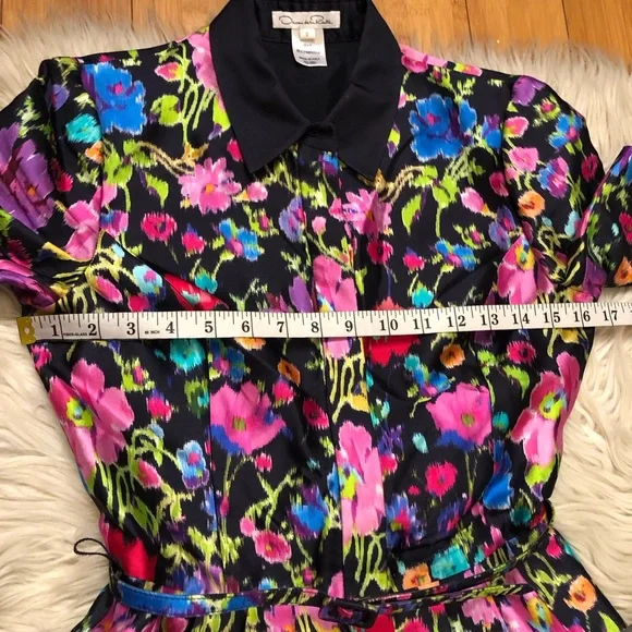 Oscar de la Renta Taffeta Fit & Flare Multicolor Floral Silk Blend Midi Dress 0 - Picture 14 of 16